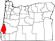 Mapa de Oregón con la ubicación del condado de Coos