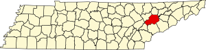 Mapa Tennessee zvýrazňující Knox County