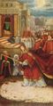 Miraculum nivale, causa et origo basilicae Sanctae Mariae maioris Romae condendae. Pictura altaris dicti Asciburgensis, hodie Friburgi in museo Augustinianorum, 1517-1519.