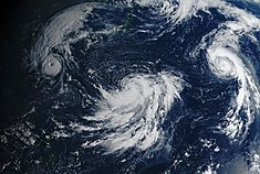 Typhoon Muifa (left), Tropical Storm Nanmadol (middle), and Typhoon Merbok (right) on September 13 Muifa, Nanmadol, and Merbok 2022-09-13 2230Z.jpg