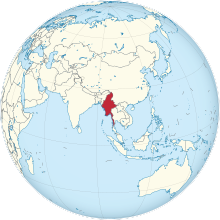 The CMEC will give China an outlet in the Indian Ocean Myanmar on the globe (Myanmar centered).svg