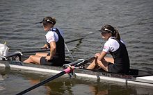 Haigh and Rebecca Scown, after winning gold in the women's coxless pair at the 2010 World Rowing Championships at Lake Karapiro NZ W2- (5178800166).jpg