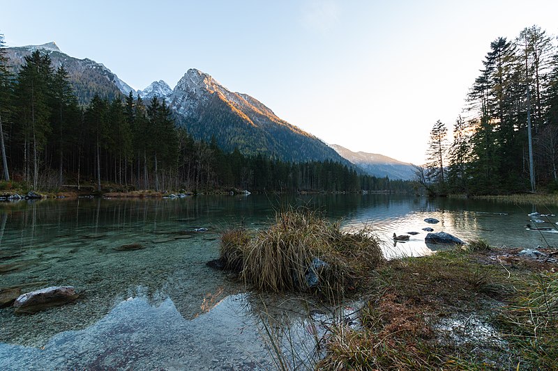 File:Nationalpark Berchtesgaden - Hintersee mit Blick auf den Hochkater und Ente im Vordergrund - Andreas Gräwe.jpg