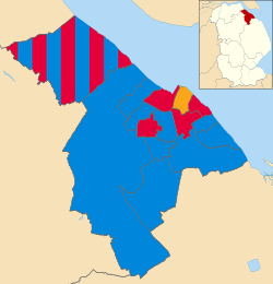 Map showing the results of the 2018 North East Lincolnshire Council election North East Lincolnshire UK local election 2018 map.svg