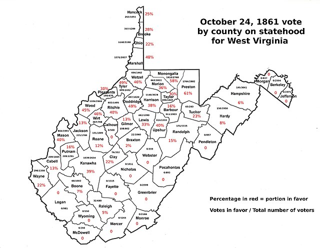 Votes by county in the October 1861 statehood vote
