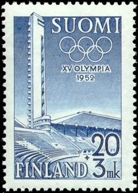 Finnish postage stamp featuring the Helsinki Olympic Stadium issued in 1951