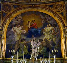 Panell central : « La Vierge triomphante adorée par les Anges »