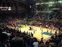 College basketball at the University of Pennsylvania's Palestra; the Palestra hosts many Big Five games, an intense college basketball rivalry among the Philadelphia area's five major NCAA Division I teams. Palestra interior.jpg