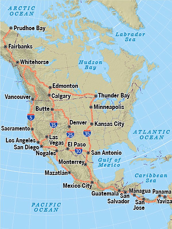 Pan-American Highway routes through North America