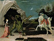 保羅·烏切洛的《聖喬治與龍（英语：Saint George and the Dragon (Uccello)）》，56.5 × 74cm，約作於1455或1470年，自1959年起收藏[13]