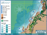 Map of the dive sites Percy's Hole (upper) and Kruis (lower)