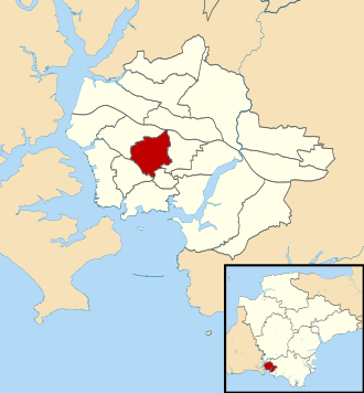Location of Peverell ward Peverell ward in Plymouth 2003.svg