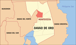 Mapa ng Davao de Oro na nagpapakita sa lokasyon ng Montevista.