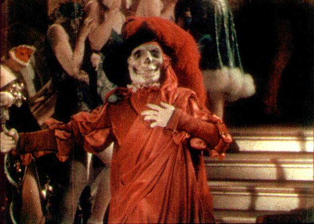 A frame enlargement of a Technicolor segment from The Phantom of the Opera (1925). The film was one of the earliest uses of the process on interior se