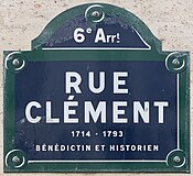 Plaque Rue Clément - Paris VI (FR75) - 2021-07-29 - 1.jpg