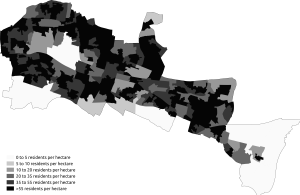 Population density in the 2011 census in Slough. Population Density Slough 2011 census.png