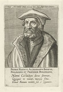 Portret van Petrus Nannius Petrvs Nannivs Alcmarianvs Batavvs (titel op objek) Portretten van beroemde Nederlandse en Vlaamse geleerden (serietitel) Illustrium Galliae Belgicae scriptorum icones et elogi (serietitel), RP-P-1906-1498.jpg