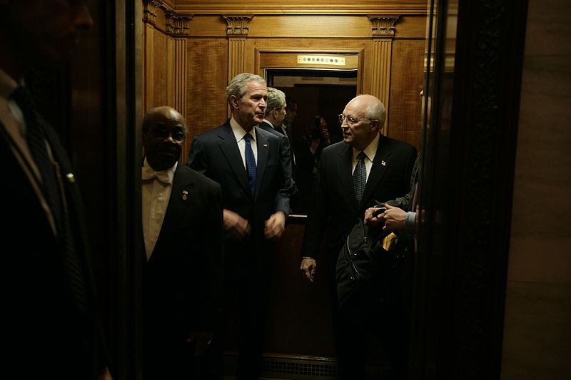 File:President Bush and Vice President Cheney in Residence Elevator (18573248416).jpg