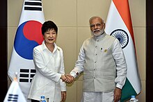 Park meeting Indian Prime Minister Narendra Modi on the sidelines of the 14th ASEAN-India Summit Prime Minister Narendra Modi meeting South Korean President Park Geun-hye on the sidelines of the14th ASEAN-India Summit.jpg
