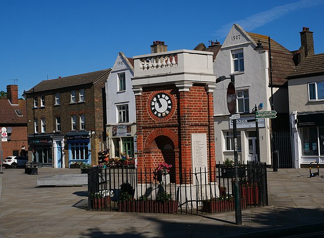 The clocktower is a World War I memorial and forms a focus of the town
