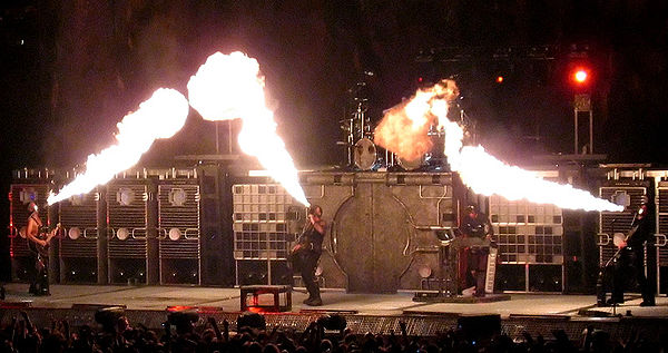 Rammstein on stage at the Globe Arena in Stockholm, Sweden, 2004