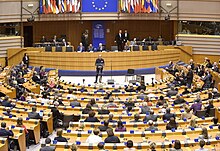 Robert Menasse bei seiner Rede im Plenarsaal des Europäischen Parlaments in Brüssel anlässlich des Festaktes zum 60. Geburtstag der Unterzeichnung der Römischen Verträge, 21. März 2017.