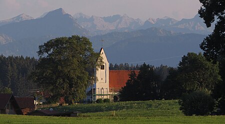 Ruderatshofen Immenhofen Kirche v N, Sommerabend