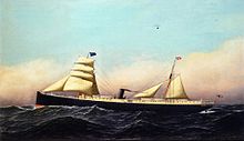 The steamship Columbia, an example of a late 19th-century auxiliary schooner brig-rigged vessel SS Columbia Full Sail.jpg