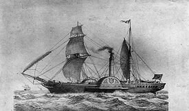 Sirius (700 GRT) was chartered for British and American's first two voyages in 1838. SS Sirius (1837).jpg