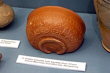 A Samian ware vessel recovered from Abergavenny, on display in Abergavenny Museum Samian Ware Vessel in Abergavenny Museum.jpg