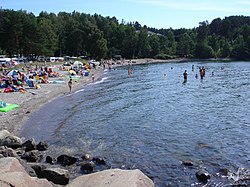 Langeby Beach attracts thousands of visitors every summer. Sandefjord Langeby.JPG