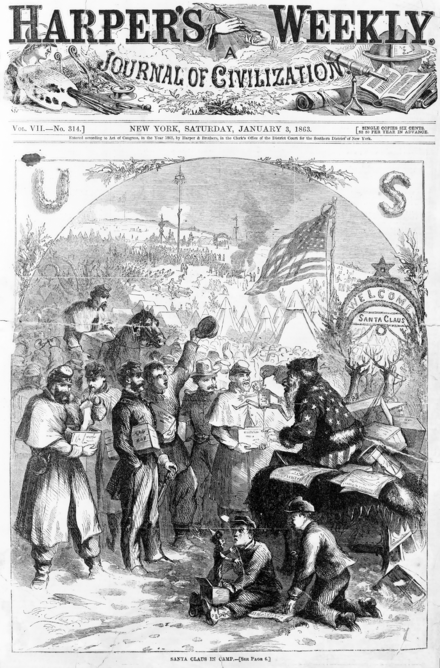 Nast's Santa Claus on the cover of the January 3, 1863, issue of Harper's Weekly
