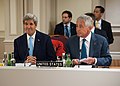 Secretary Kerry Smiles Before Meeting He and Defense Secretary Hagel Convened About ISIL During NATO Summit in Wales (14958676457).jpg