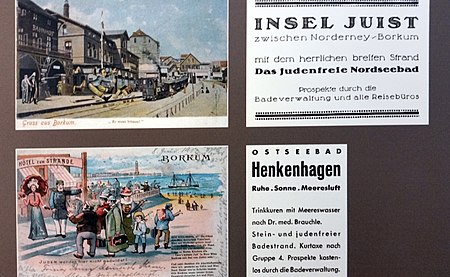 Antisemitische Grußpostkarten und Anzeigenwerbung von Seebädern mit ,,Judenfrei" Anfangs des 20. Jahrhunderts.