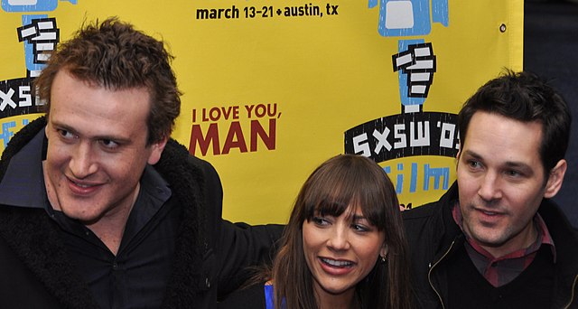 Segel (left), Jones, and Rudd at the film's Austin premiere