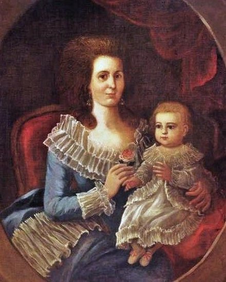 Señora de Balderes and her baby, family native of Nueva Orleans, Spanish colonial Louisiana, by José Francisco de Salazar (painter born in Mérida, Mex