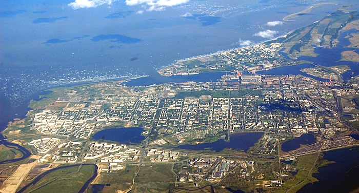 Udsigt over Severodvinsk fra 6 kilometers højde