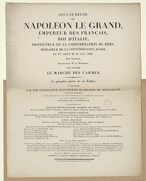 File:Sous le règne de Napoléon le Grand. le XV août M.D.CCC.XIII. fut fondé le marché des Carmes. Paris Musées 20230620210346.jpg