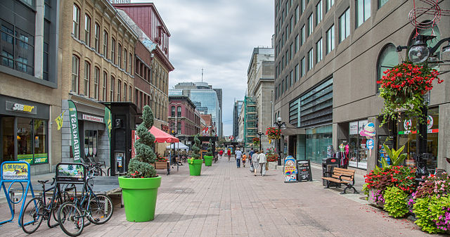 Sparks Street is a pedestrian mall in Downtown Ottawa, closed off to vehicle traffic.
