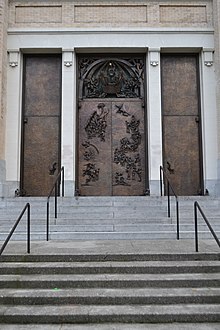 Ceremonial bronze doors on the west facade St. James Cathedral 3 (Seattle, Washington).JPG