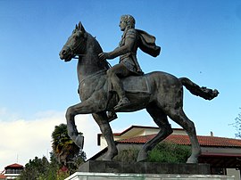 Statue of Alexander the Great riding Bucephalus and carrying a winged statue of Nike (Alexander the Great Square).