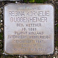 Stumbling stone for Regina Kornelie Guggenheimer (1891) in Memmingen.jpg