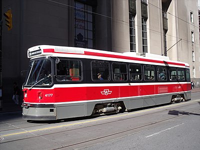 Streetcar on route 504, waiting to travel west at Bay and King -a.jpg