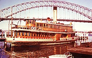 Sydney ferry KAREELA at Sydney Ferries base McMahons Point 1950.jpg