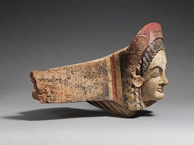 Etruscan antefix of a female figure, c.520-510 BC, terracotta, Metropolitan Museum of Art[17]