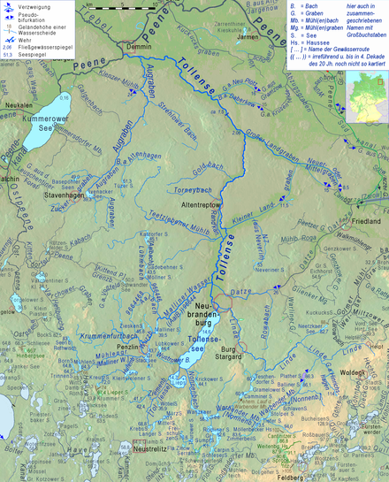 Tollense river and its tributaries (in blue)