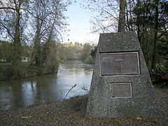 Upstream, on the other side of South 56th Street, this plaque memorializes the even earlier Foster Landing, used by 19th century riverboats.