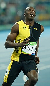 Usain Bolt in his Puma track uniform Usain Bolt Rio 100m final 2016k.jpg