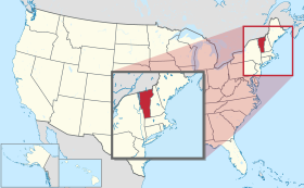 Mapa dos EUA coa Vermont en destaque