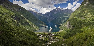 Geiranger Village in Sunnmøre region, Møre og Romsdal county, Norway